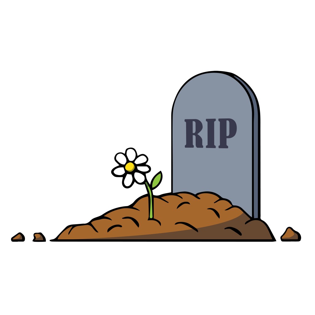 Cartoon grave with tombstone and flower. Vector illustration Jagged